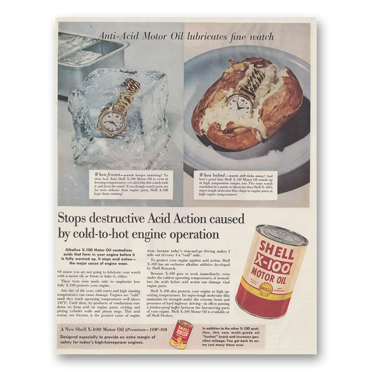 1954 Shell Motor Oil Stops Destructive Acid Action Vintage Magazine Print Ad