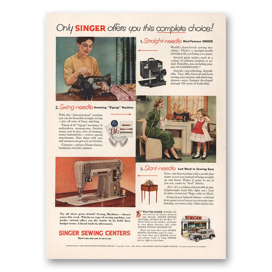 1954 Singer Sewing Centers Complete Choice Vintage Magazine Print Ad