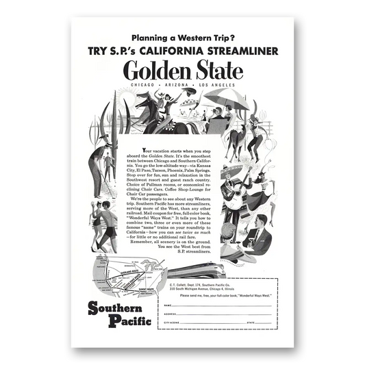 1954 Southern Pacific California Golden State Vintage Magazine Print Ad