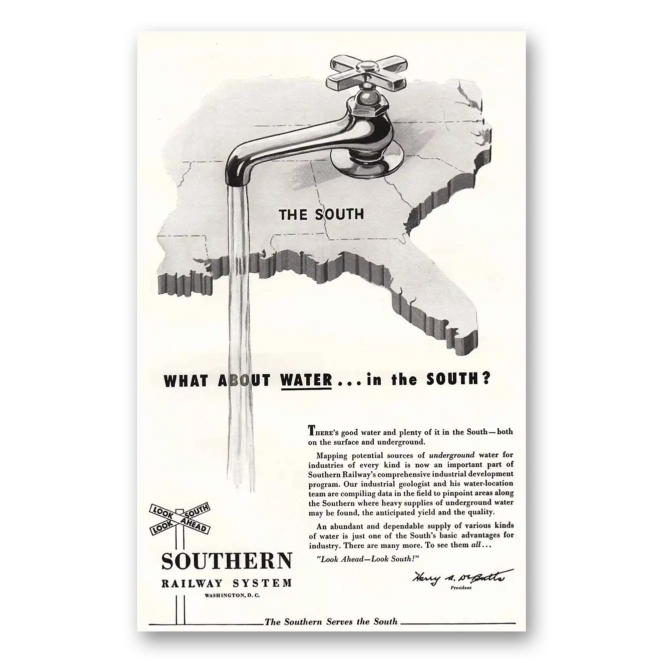 1954 Southern Railway What About Water in the South Vintage Magazine Print Ad