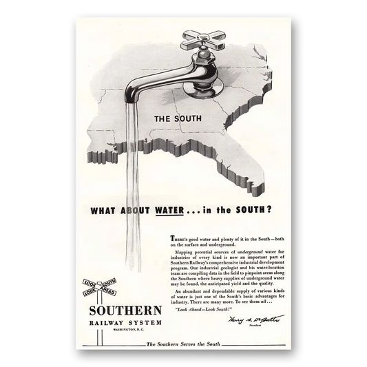 1954 Southern Railway What About Water in the South Vintage Magazine Print Ad