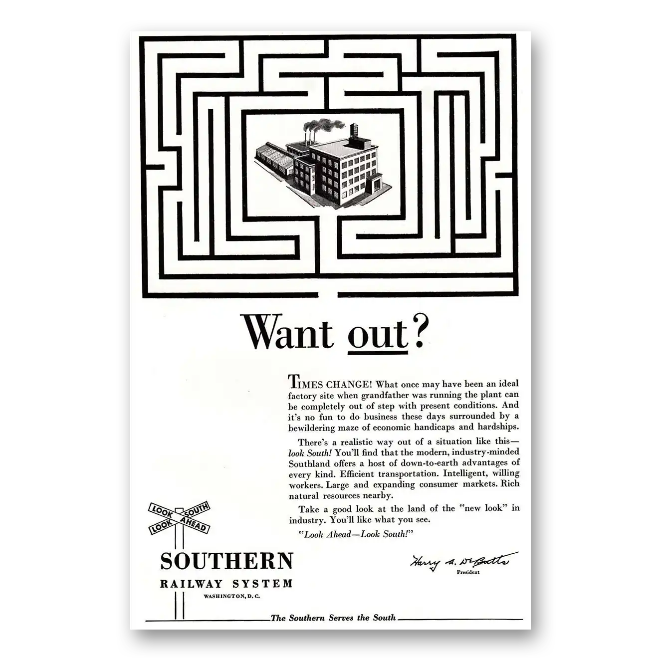 1954 Southern Railway Want Out Vintage Magazine Print Ad