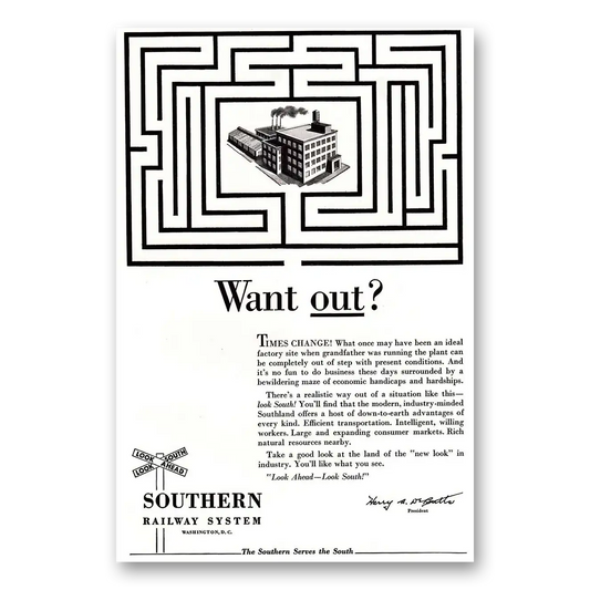 1954 Southern Railway Want Out Vintage Magazine Print Ad