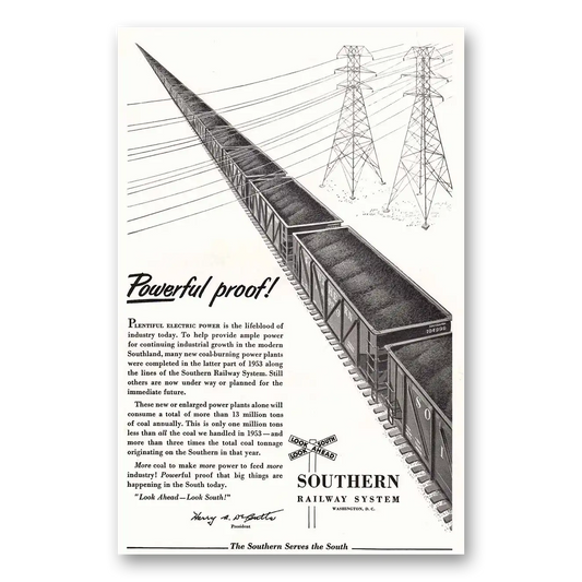 1954 Southern Railway Powerful Proof Vintage Magazine Print Ad