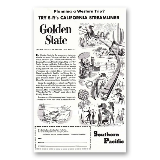 1954 Southern Pacific Golden State Vintage Magazine Print Ad