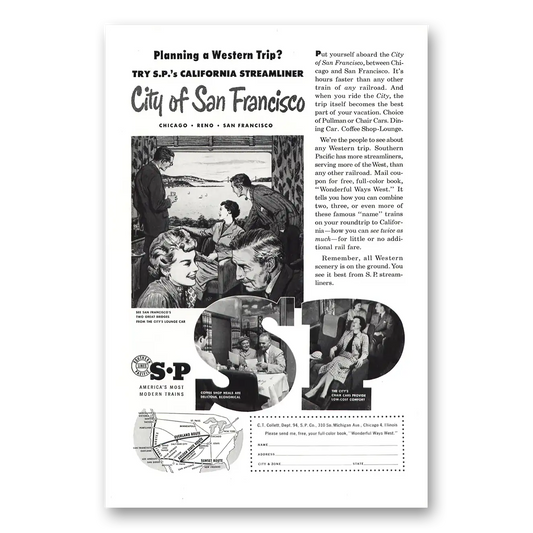 1954 Southern Pacific City of San Francisco Vintage Magazine Print Ad