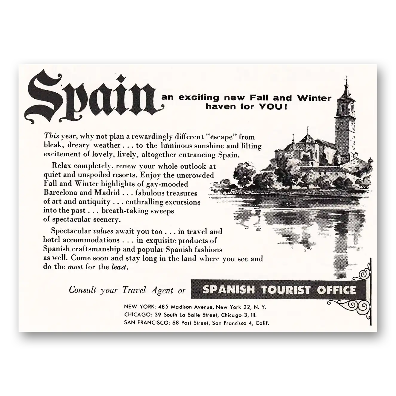 1954 Spain Fall and Winter Vintage Magazine Print Ad