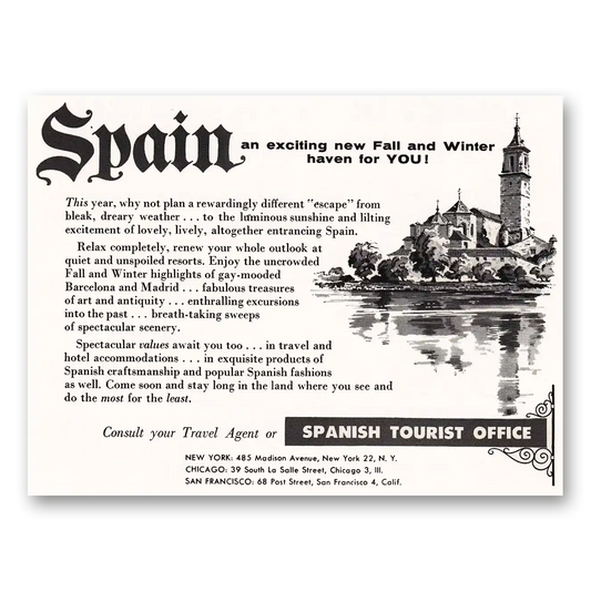 1954 Spain Fall and Winter Vintage Magazine Print Ad