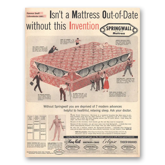 1954 Springwall Mattress Out of Date Without This Invention Vintage Magazine Print Ad