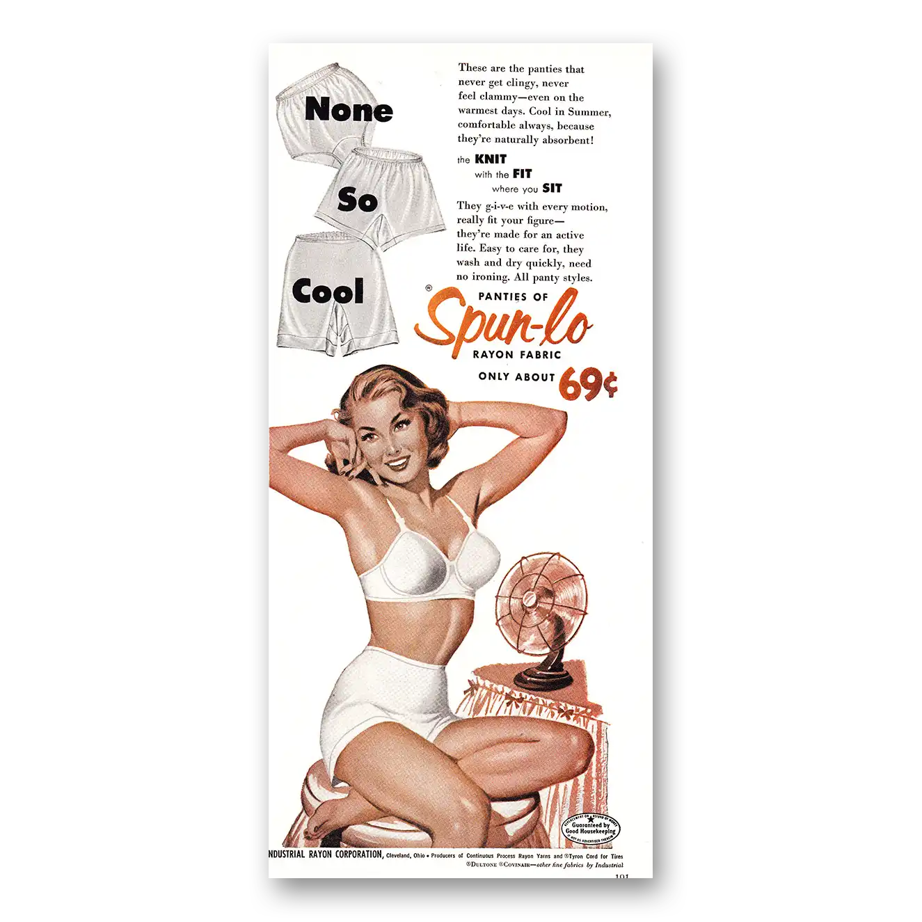 1954 Spun Lo Panties Rayon Fabric None So Cool Vintage Magazine Print Ad