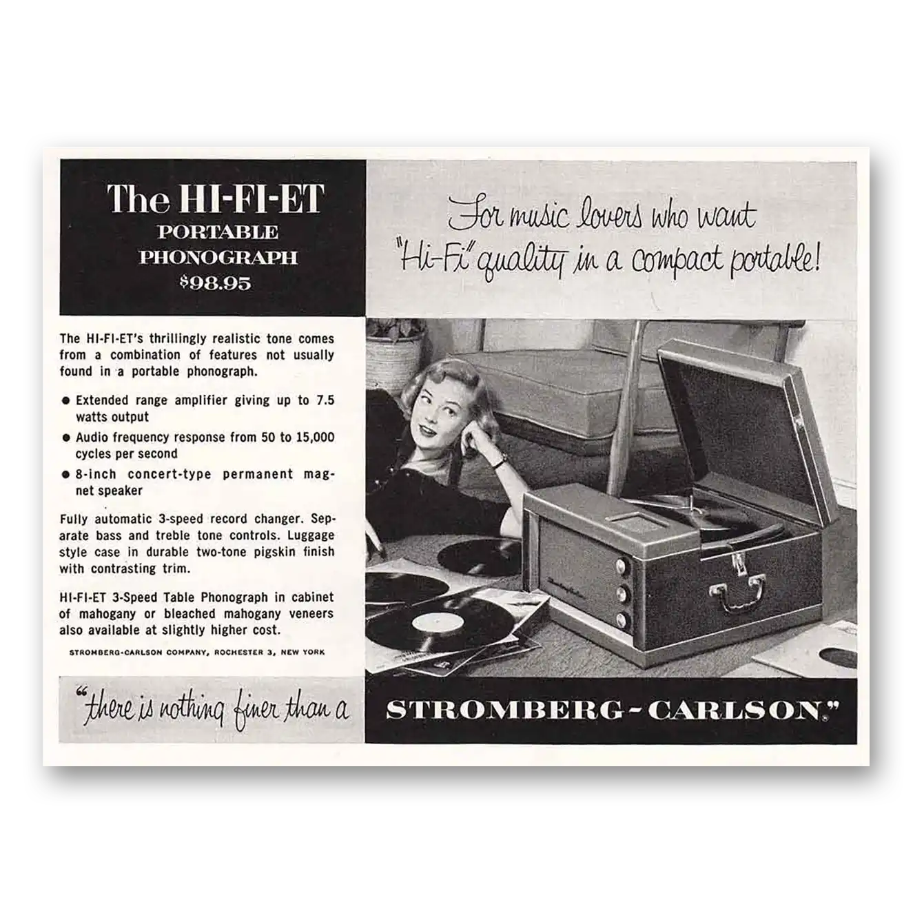 1954 Stromberg Carlson Radios Hi Fi Et Vintage Magazine Print Ad