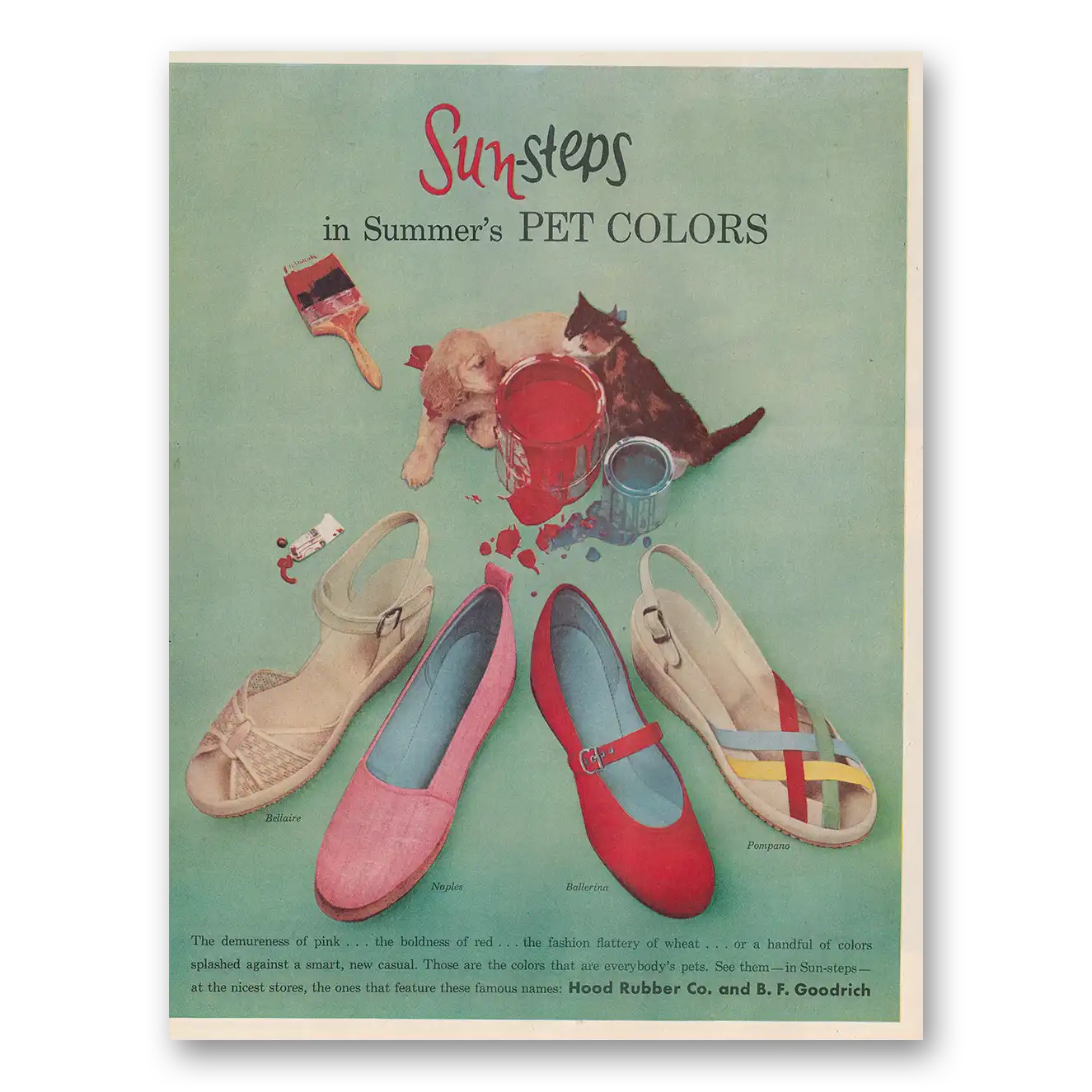 1954 Sun Steps Shoes Summers Pet Colors Vintage Magazine Print Ad