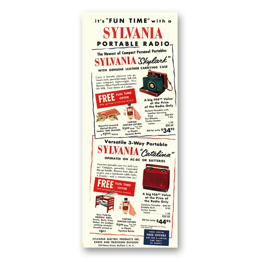 1954 Sylvania Portable Radio Skylark Catalina Vintage Magazine Print Ad