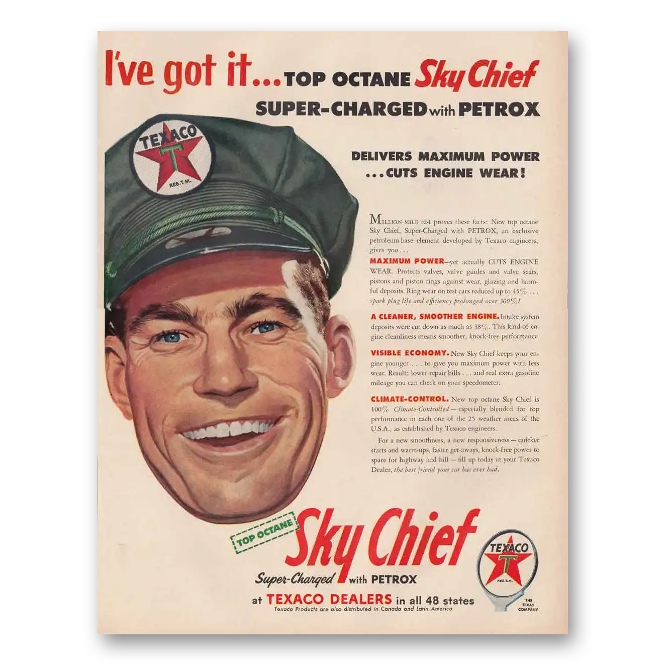 1954 Texaco Sky Chief Gasoline Got It Vintage Magazine Print Ad