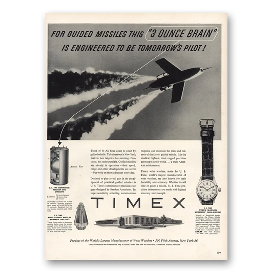 1954 Timex Watch Guided Missiles Engineered Vintage Magazine Print Ad