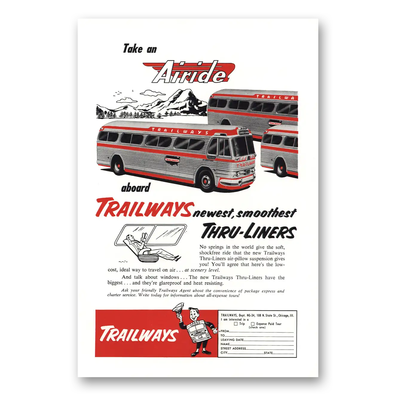 1954 Trailways Take Airide Vintage Magazine Print Ad