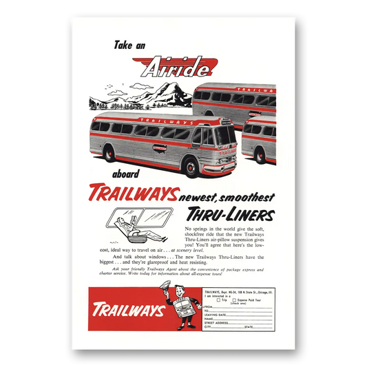 1954 Trailways Take Airide Vintage Magazine Print Ad