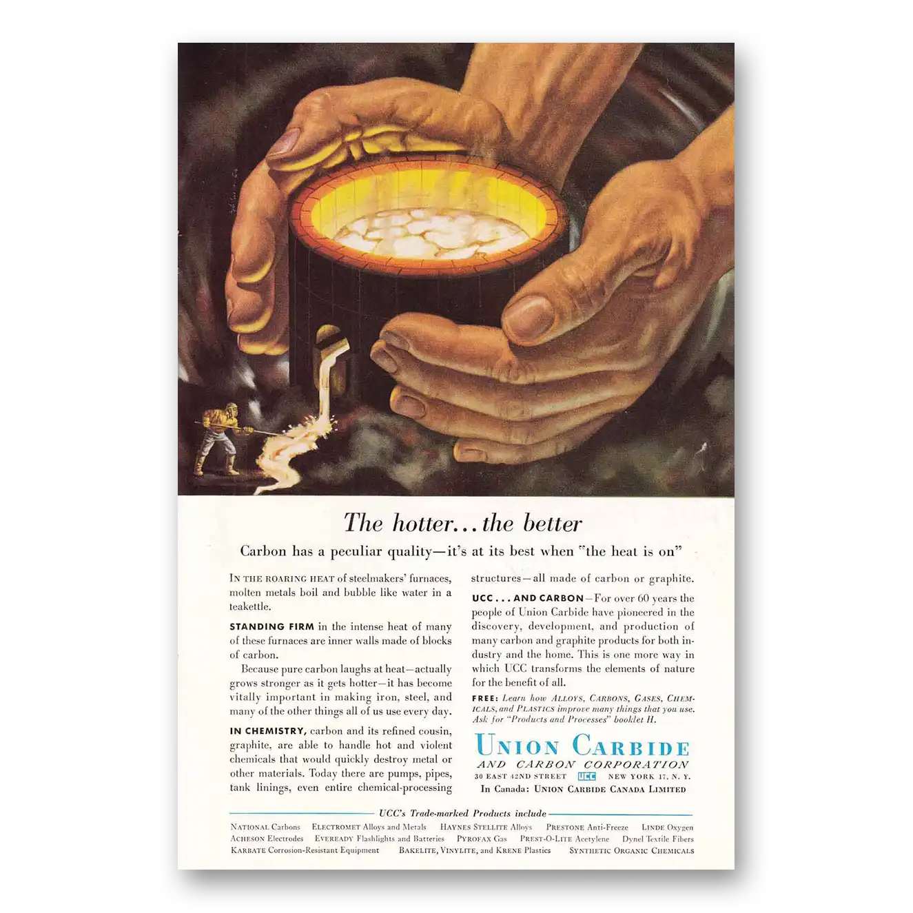 1954 Union Carbide Hotter the Better Vintage Magazine Print Ad