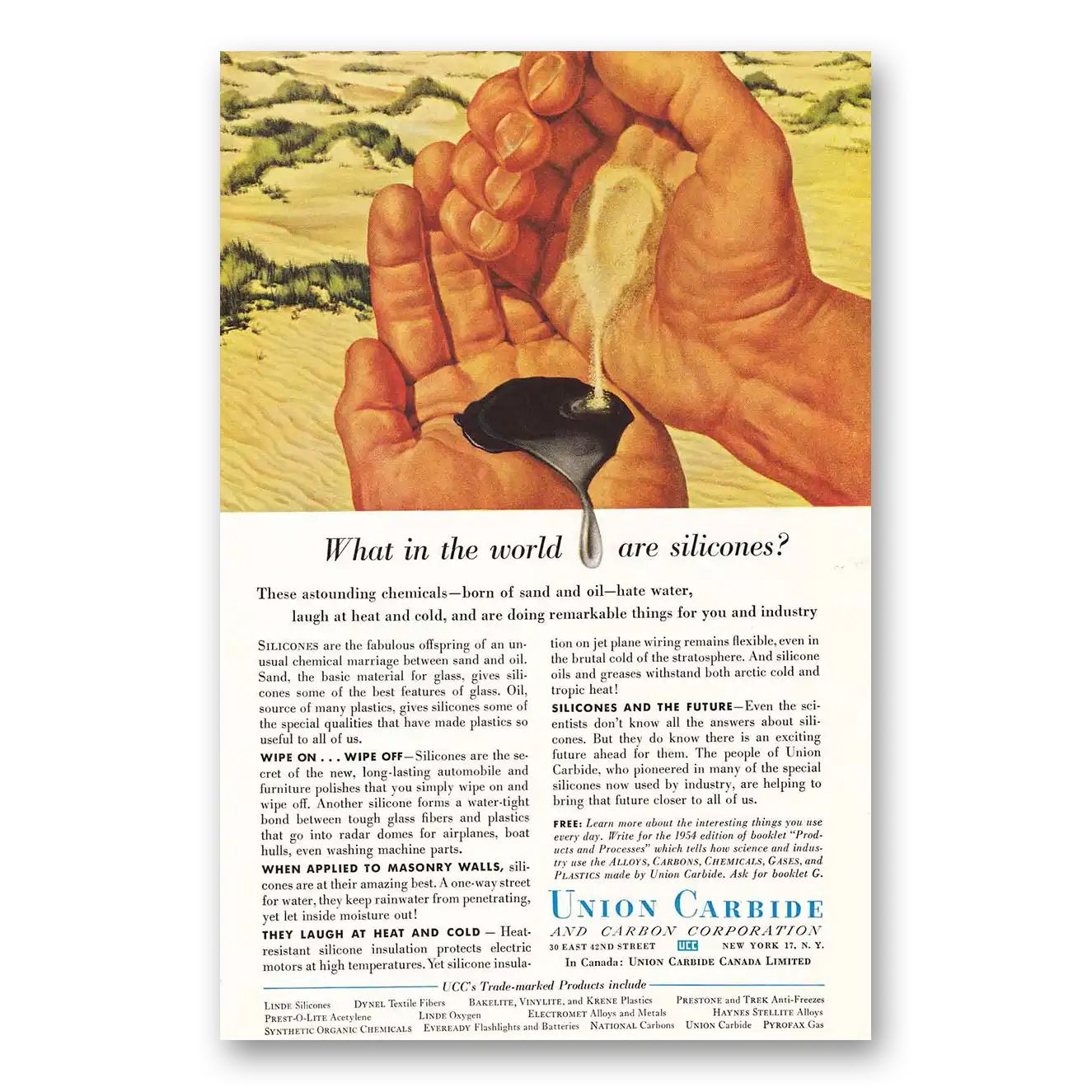 1954 Union Carbide What in the World are Silicones Vintage Magazine Print Ad