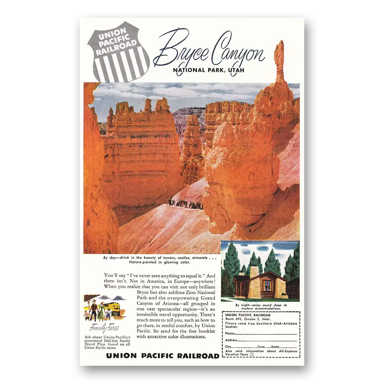 1954 Union Pacific Railroad Bryce Canyon Utah Vintage Magazine Print Ad