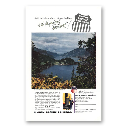 1954 Union Pacific Railroad Columbia River Gorge Vintage Magazine Print Ad