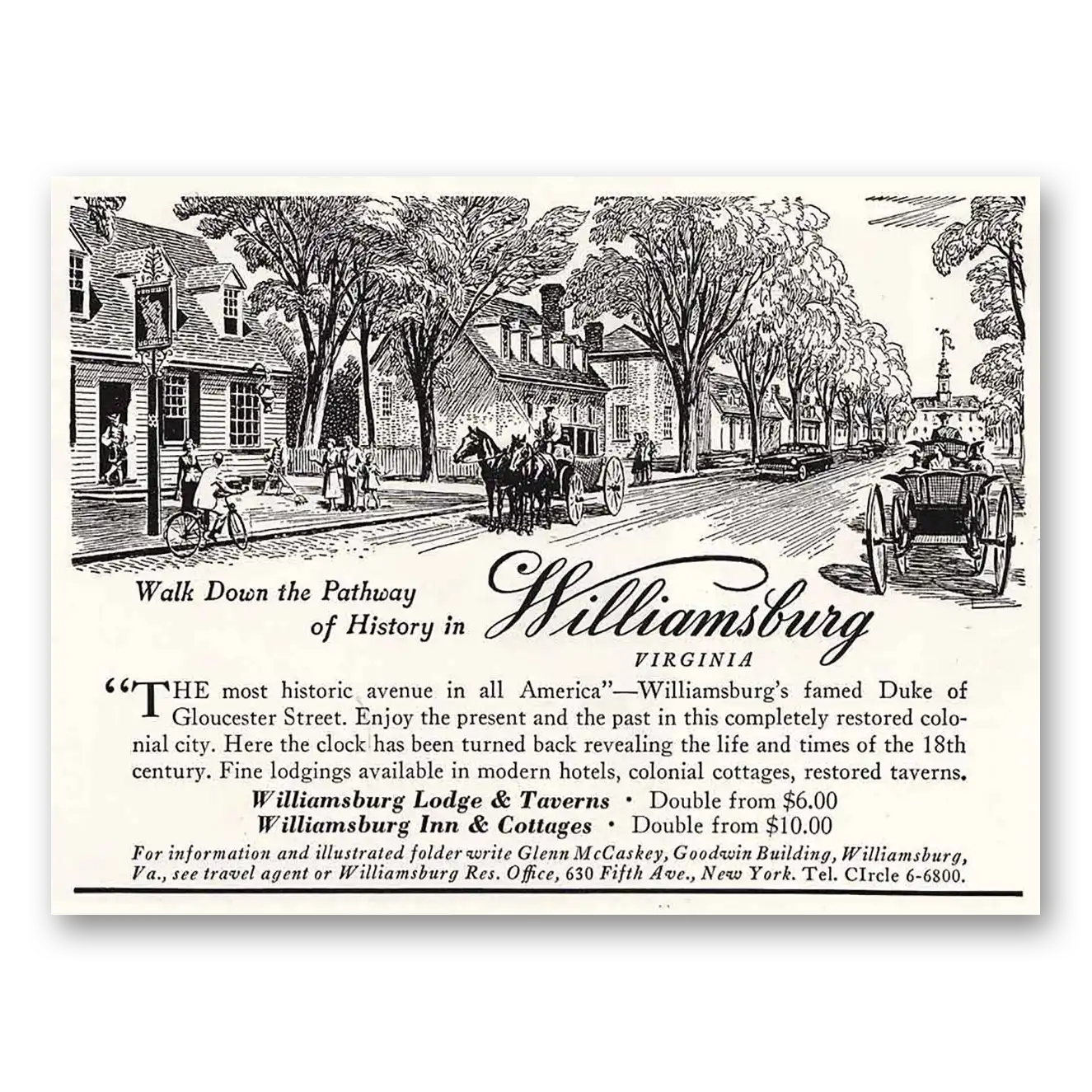 1954 Williamsburg Virginia Walk Down the Pathway Vintage Magazine Print Ad