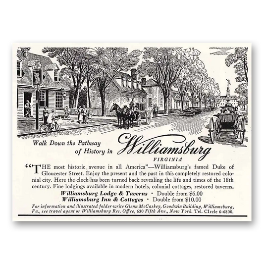 1954 Williamsburg Virginia Walk Down the Pathway Vintage Magazine Print Ad