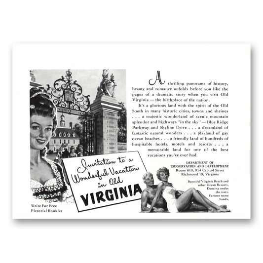 1954 Virginia Invitation to a Wonderful Vacation Vintage Magazine Print Ad