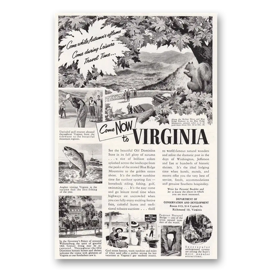 1954 Virginia Come Now to Virginia Vintage Magazine Print Ad