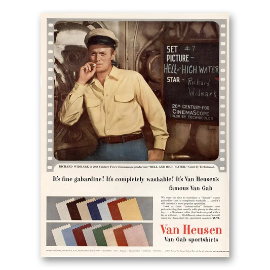 1954 Van Heusen Shirts Richard Widmark Hell and High Water Vintage Magazine Print Ad