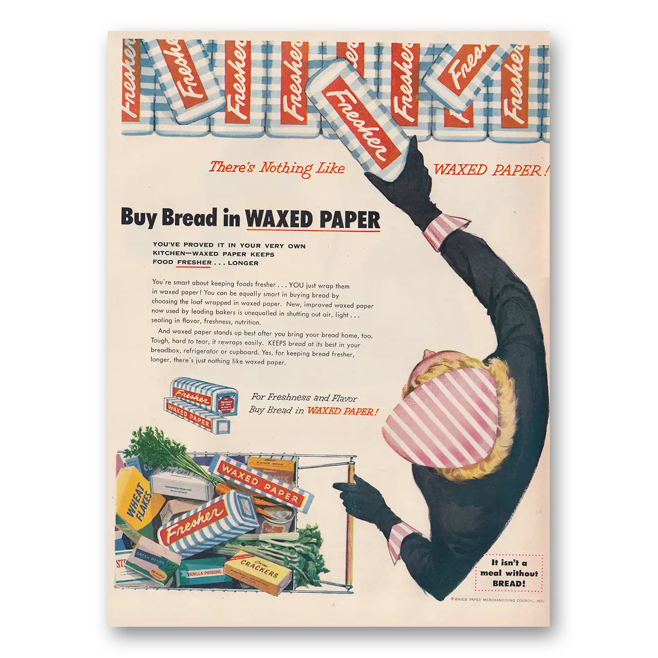 1954 Waxed Paper Fresher Buy Bread Vintage Magazine Print Ad