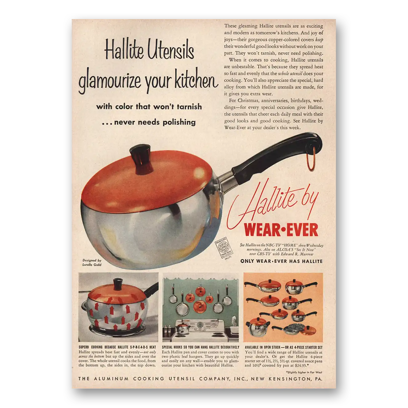 1954 Wear Ever Aluminum Hallite Utensils Glamourize Your Kitchen Vintage Magazine Print Ad