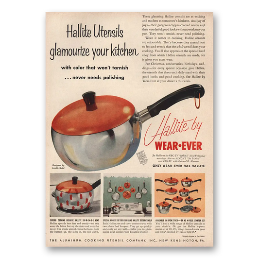 1954 Wear Ever Aluminum Hallite Utensils Glamourize Your Kitchen Vintage Magazine Print Ad