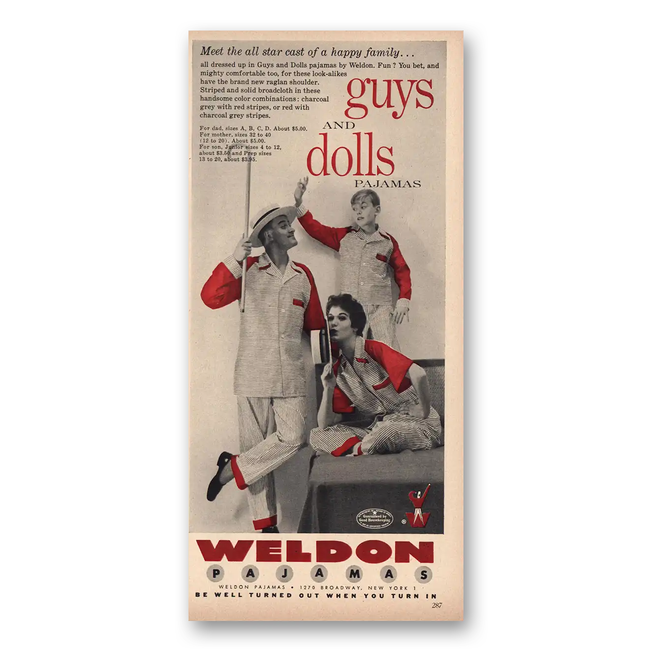 1954 Weldon Pajamas Guys and Dolls Vintage Magazine Print Ad