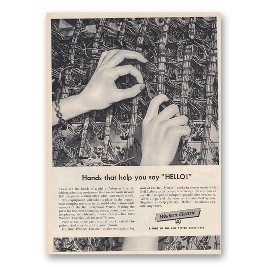 1954 Western Electric Hands that Help You Say Hello Vintage Magazine Print Ad