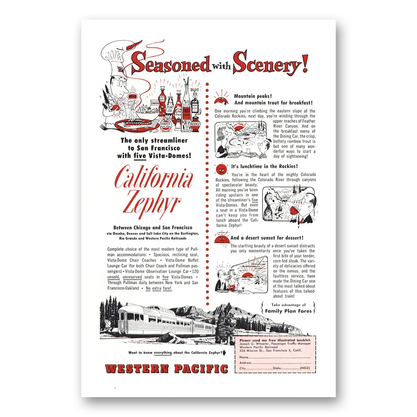 1954 Western Pacific Seasoned with Scenery Vintage Magazine Print Ad