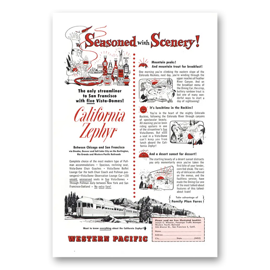 1954 Western Pacific Seasoned with Scenery Vintage Magazine Print Ad