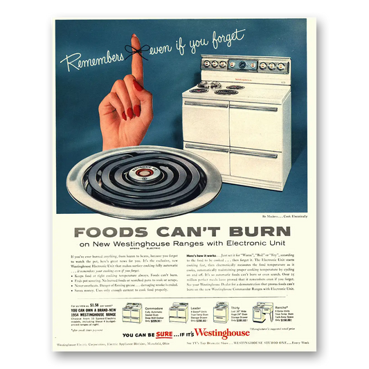 1954 Westinghouse Oven Remembers Even If You Forget Vintage Magazine Print Ad