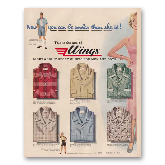 1954 Wings Sport Shirts Cooler Than She Is Vintage Magazine Print Ad