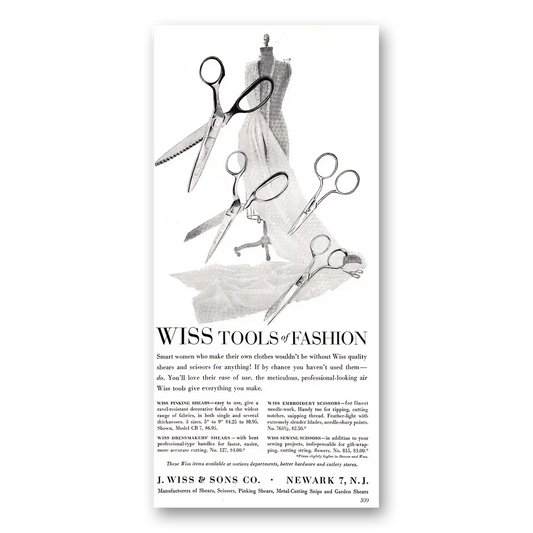 1954 Wiss Shears and Scissors Tools of Fashion Smart Women Who Make Their Clothes Vintage Magazine Print Ad