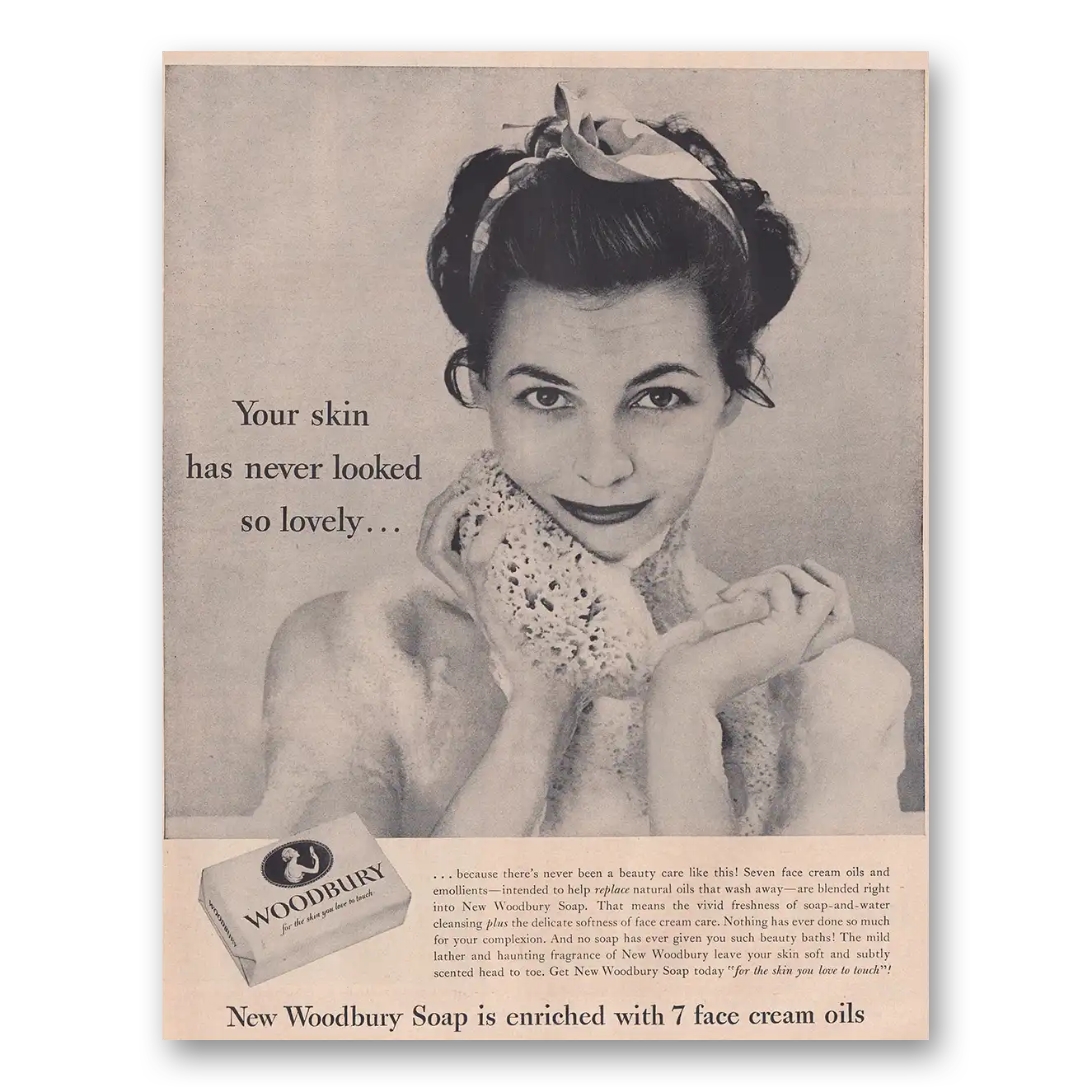 1954 Woodbury Facial Soap Your Skin Has Never Looked So Lovely Vintage Magazine Print Ad