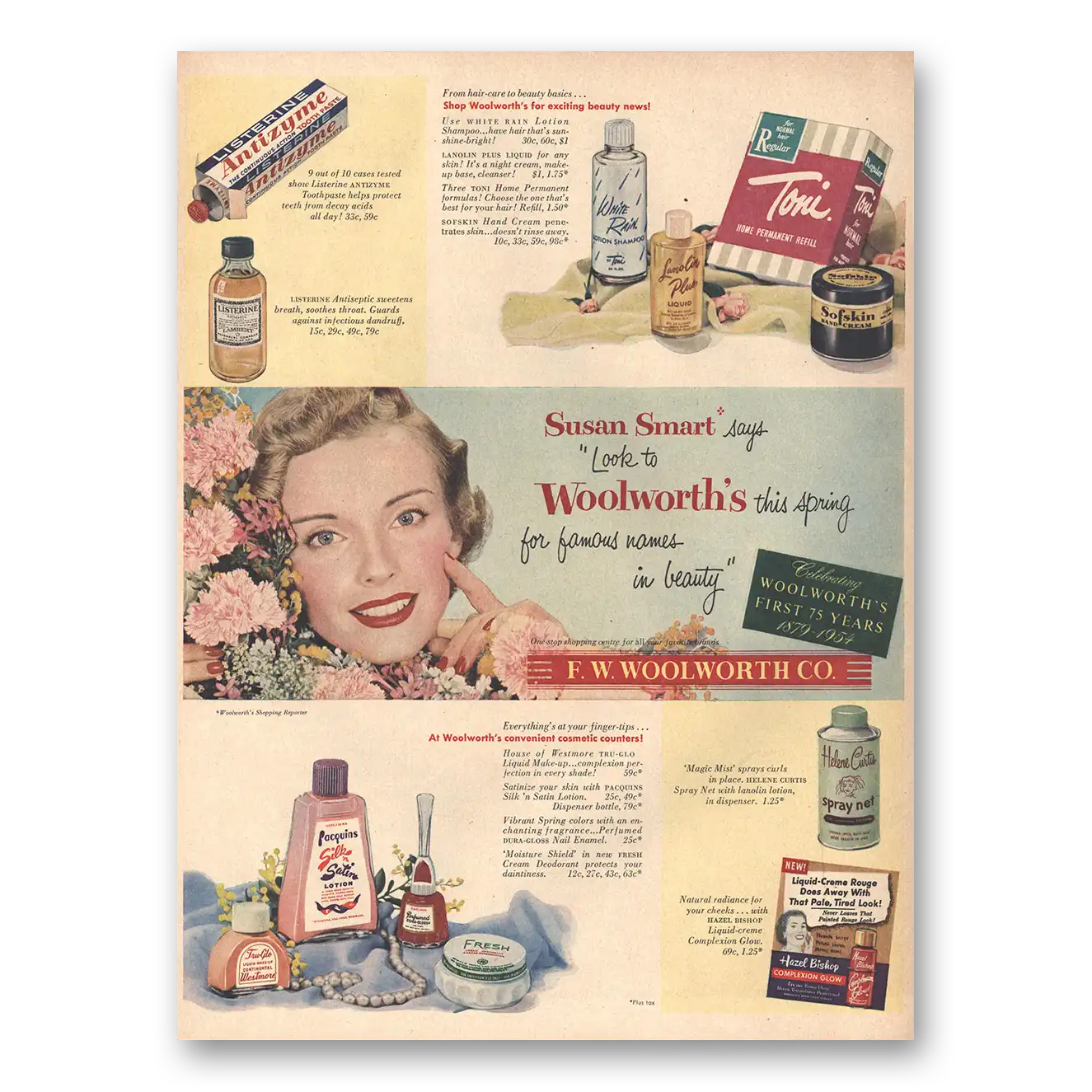 1954 Woolworths Susan Smart Famous Names in Beauty Vintage Magazine Print Ad