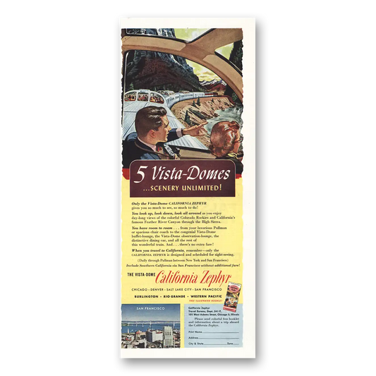 1954 California Zephyr Vista Domes Vintage Magazine Print Ad