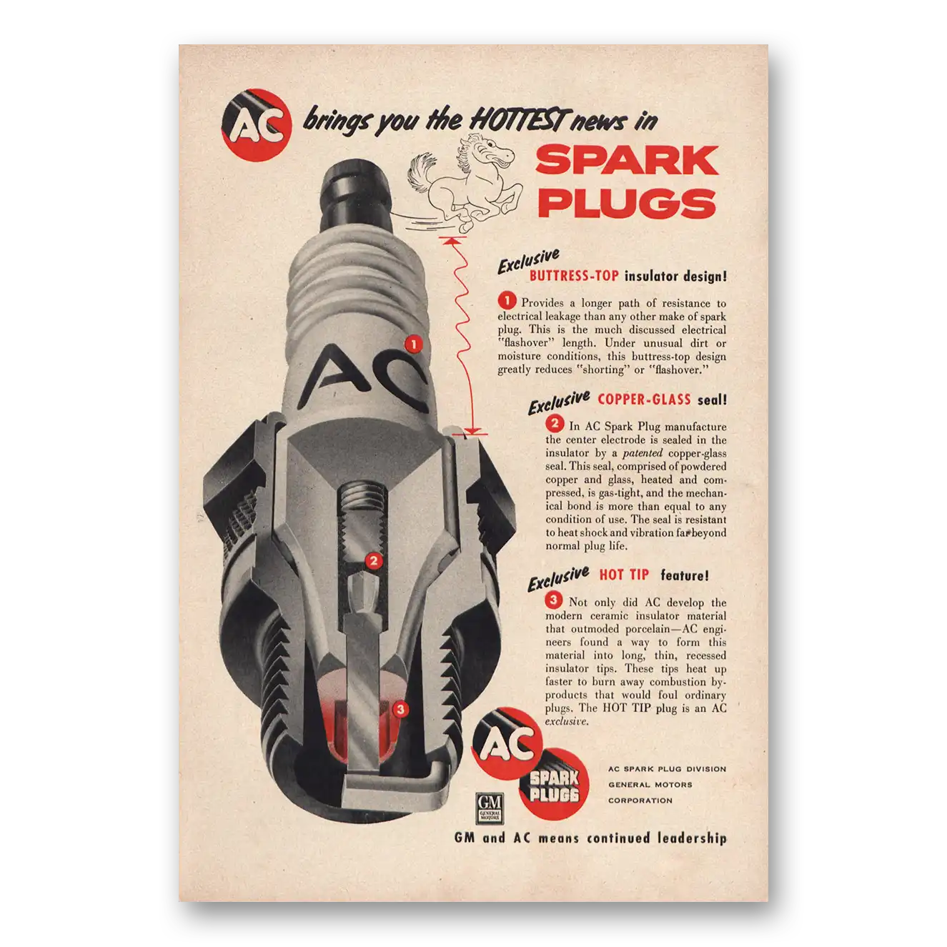 1955 AC Spark Plugs Hottest News Vintage Magazine Print Ad