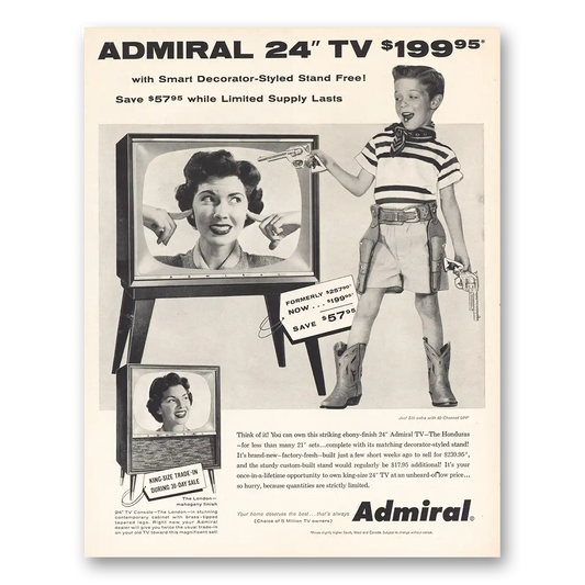 1955 Admiral Television Striking Ebony Finish Vintage Magazine Print Ad