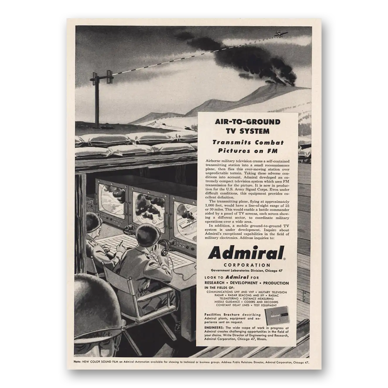 1955 Admiral Television Air to Ground TV System Vintage Magazine Print Ad