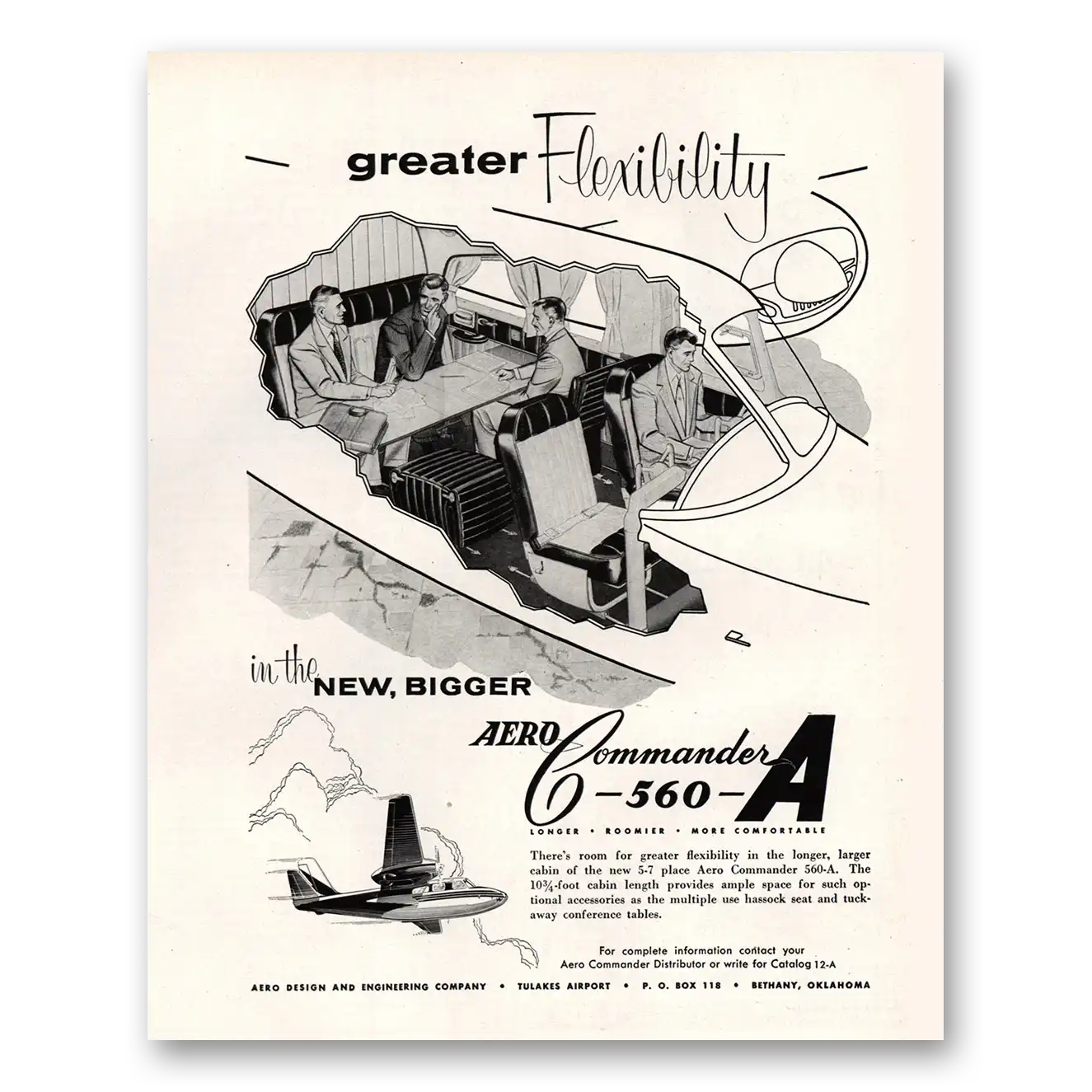 1955 Aero Commander Greater Flexibility Vintage Magazine Print Ad