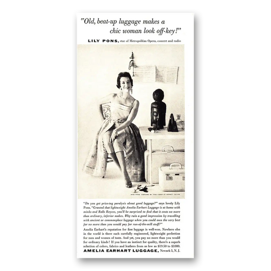 1955 Amelia Earhart Luggage Lily Pons Vintage Magazine Print Ad