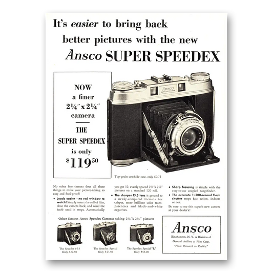 1955 Ansco Super Speedex Camera Easier to Bring Back Better Pictures Vintage Magazine Print Ad