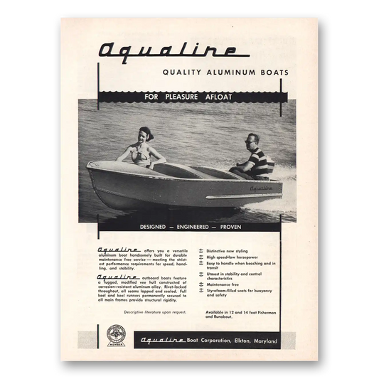 1955 Aqualine Boats Pleasure Afloat Vintage Magazine Print Ad